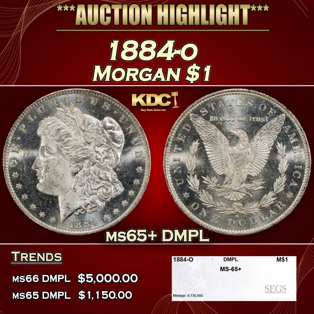 1884-o Morgan Dollar $1 ms65+ DMPL SEGS: 1884-o Morgan Dollar $1 ms65+ DMPL SEGS. 0