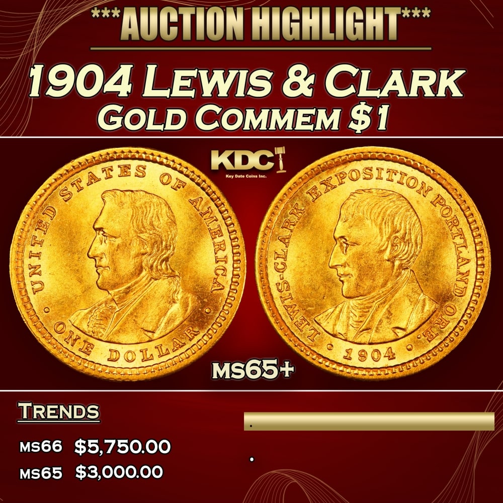 1904 Lewis & Clark Gold Commem Dollar 1 ms65+ SEGS: 1904 Lewis & Clark Gold Commem Dollar 1 ms65+ SEGS. Heads You win, Heads You Lose! This is THE ONLY Two Headed Coin in US History! The Obverse depicts the Head of Lewis and the Reverse the Head of Cla