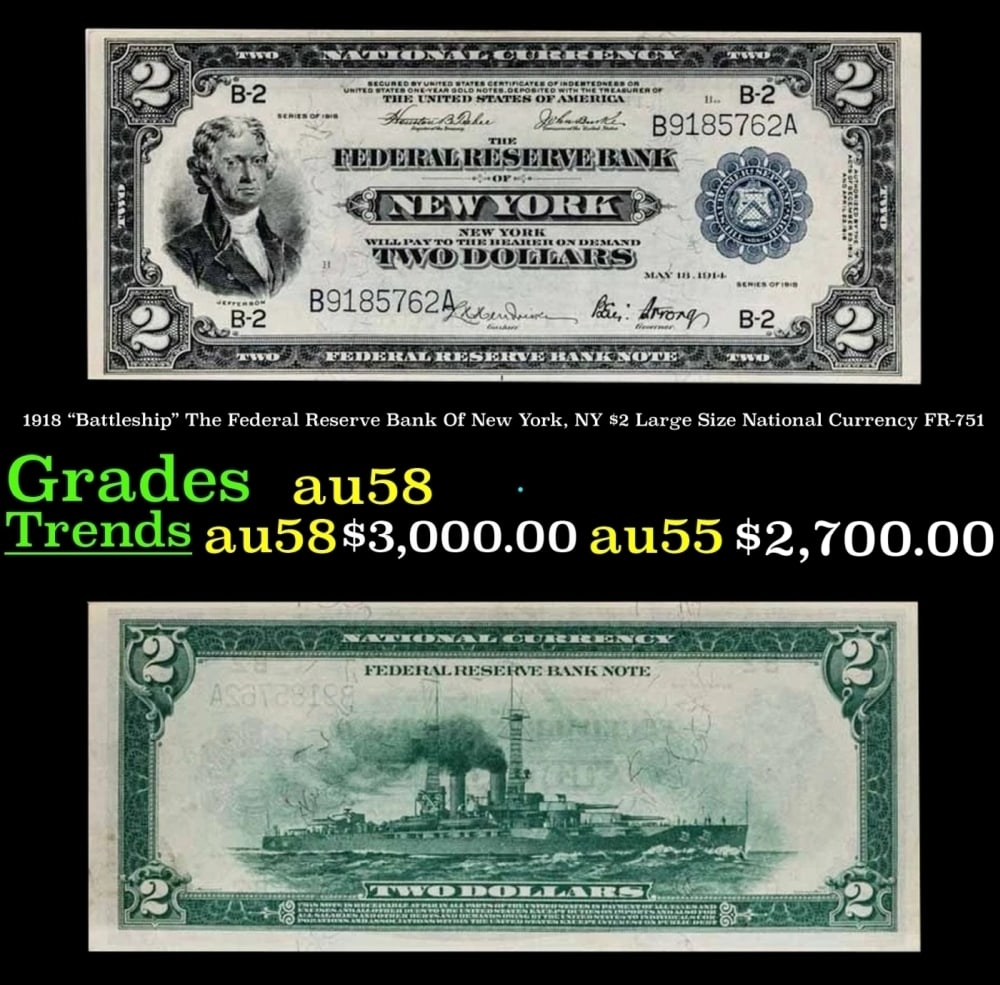 1918 FR-751 $2 Large Size National Currency Grades Choice AU/BU Slider: 1918 FR-751 $2 Large Size National Currency Grades Choice AU/BU Slider.
