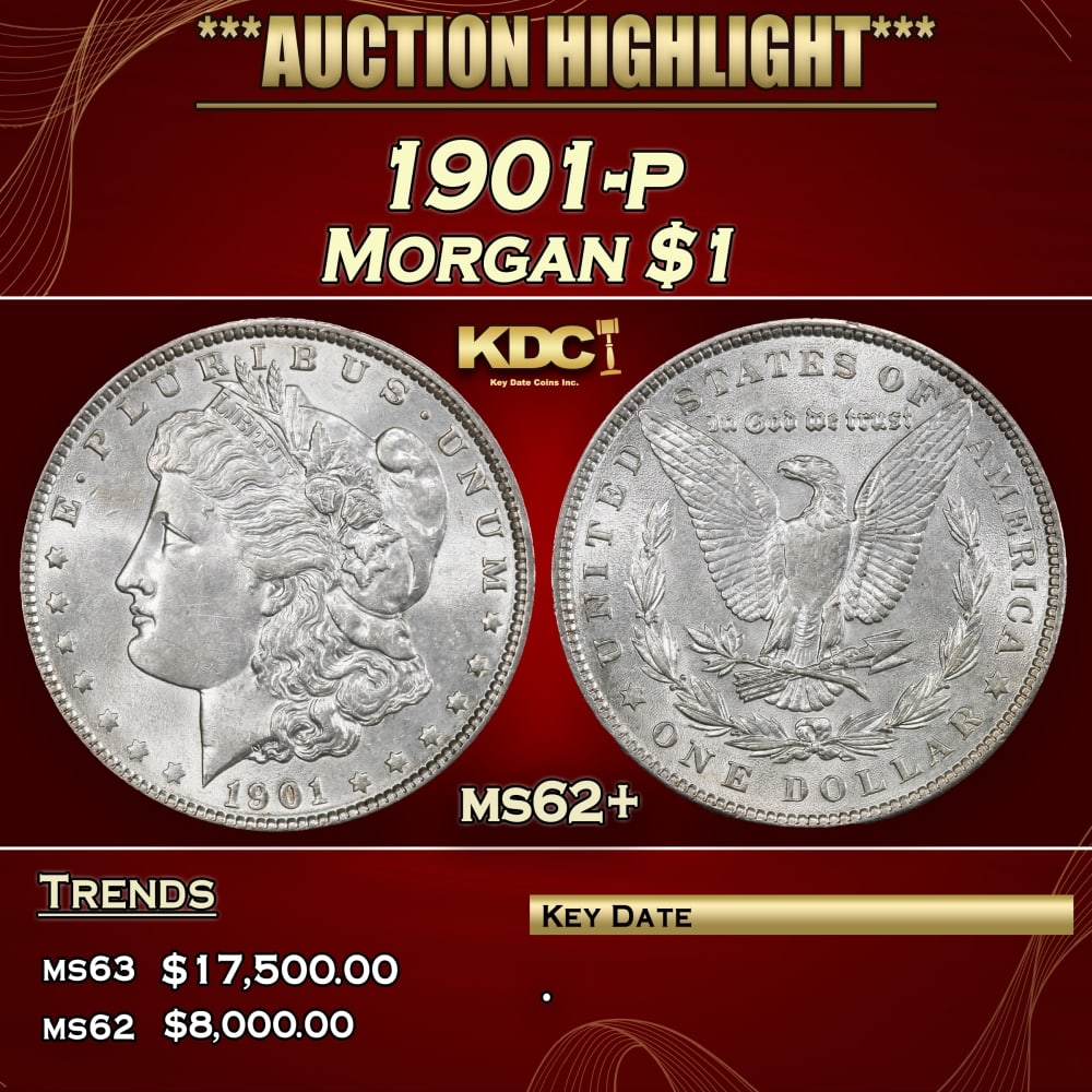 1901-p Morgan Dollar $1 ms62+ USCG (1 of 4)