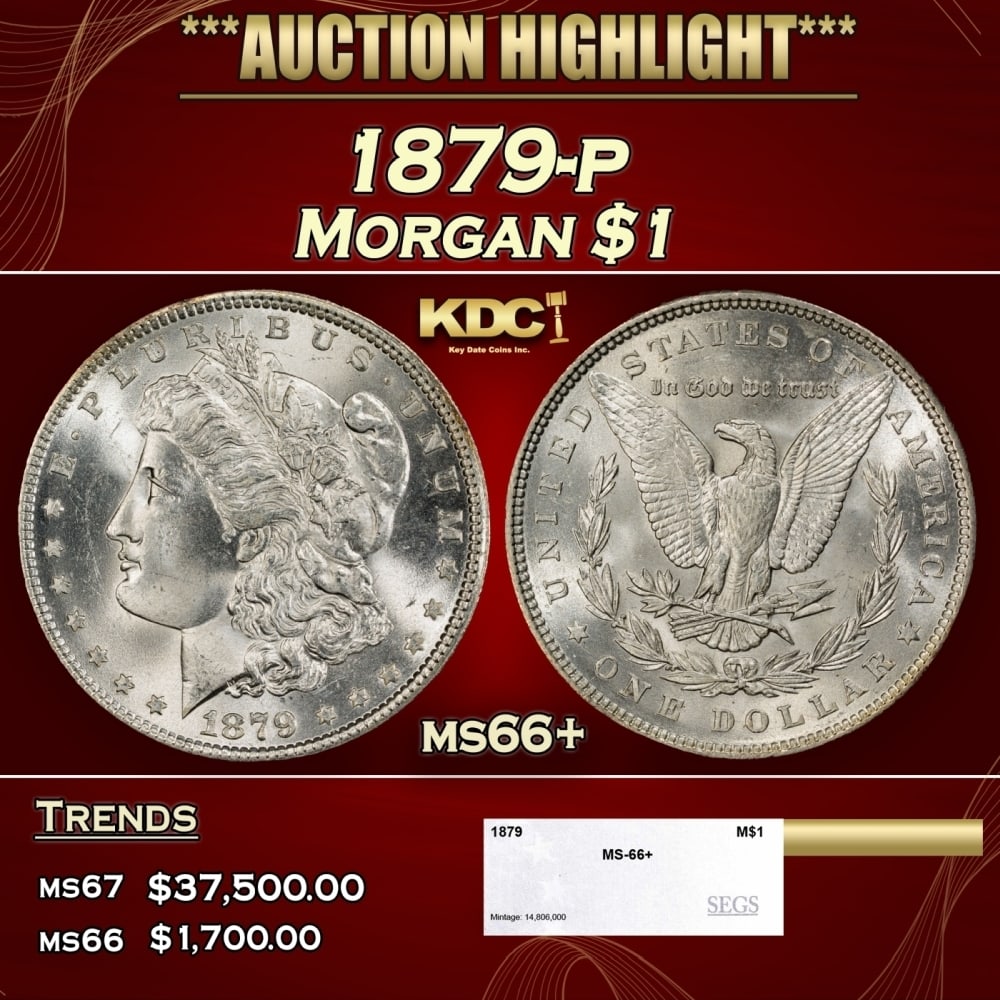 1879-p Morgan Dollar $1 ms66+ SEGS: 1879-p Morgan Dollar $1 ms66+ SEGS. 0