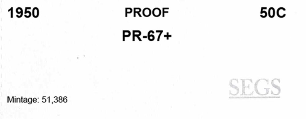 1950 Proof Franklin Half Dollar 50c pr67+ SEGS: 1950 Franklin Half Dollar 50c pr67+ SEGS.