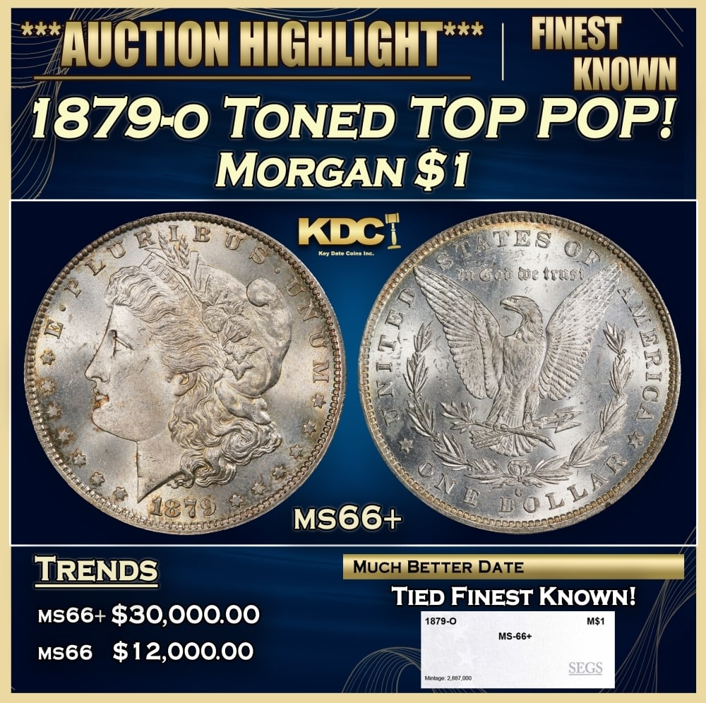 1879-o Morgan Dollar Toned TOP POP! $1 ms66+ SEGS: 1879-o Toned TOP POP! Morgan Dollar $1 ms66+ SEGS. 0