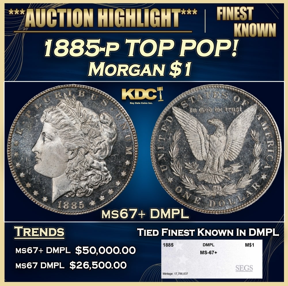 1885-p Morgan Dollar TOP POP! $1 ms67+ DMPL SEGS: 1885-p TOP POP! Morgan Dollar $1 ms67+ DMPL SEGS. 0