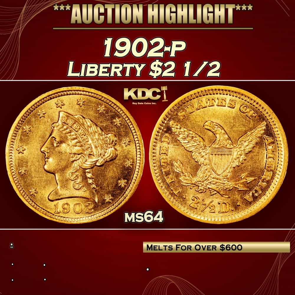 1902-p Gold Liberty Quarter Eagle $2 1/2 ms64 USCG: 1902-p Gold Liberty Quarter Eagle $2 1/2 ms64 USCG. 0