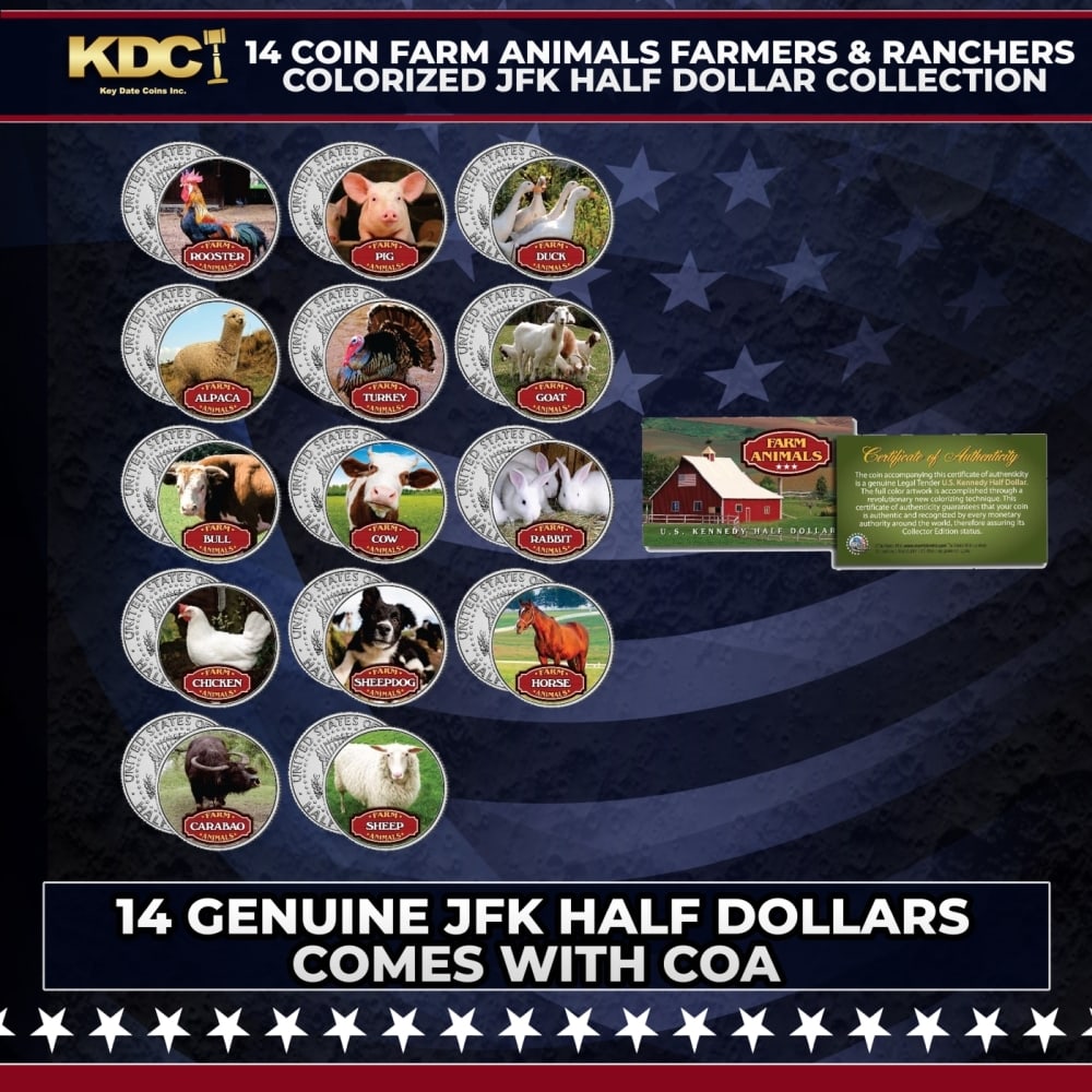 14 Coin Farm Animals Farmers & Ranchers Official Colorized JFK Half Dollar Collection Other Toy: 14 Coin Farm Animals Farmers & Ranchers Official Colorized JFK Half Dollar Collection. This complete 14-coin set from the COLLECTIBLE FARM ANIMALS SERIES is a must-have for collectors, merging the cha