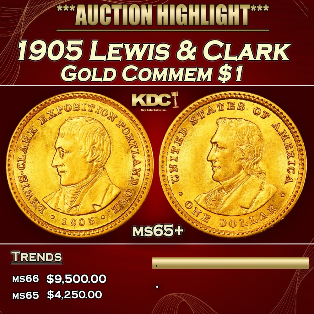 1905 Lewis & Clark Gold Commem Dollar 1 ms65+ SEGS: 1905 Lewis & Clark Gold Commem Dollar 1 ms65+ SEGS. Heads You win, Heads You Lose! This is THE ONLY Two Headed Coin in US History! The Obverse depicts the Head of Lewis and the Reverse the Head of Cla