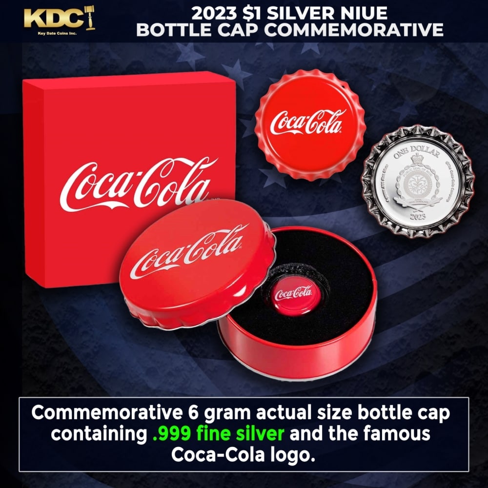 2023 1 Niue Coca Cola Bottle Cap Commerative Coin 6g .999 Silver in Collector Tin with COA COOL!: 2023 1 Niue Coca Cola Bottle Cap Commerative Coin 6g .999 Silver in Collector Tin with COA COOL!.