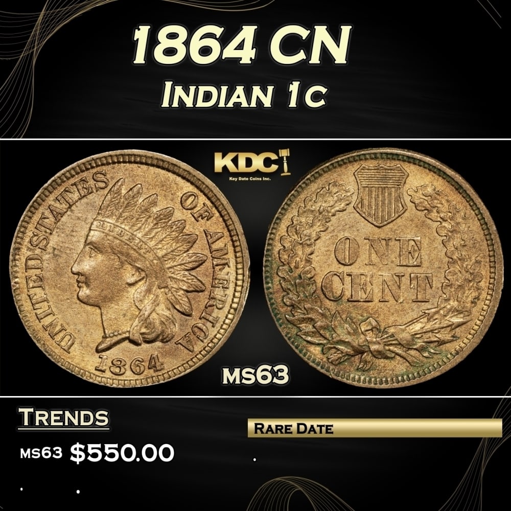 1864 CN Indian Cent 1c Grades ms63 (1 of 3)