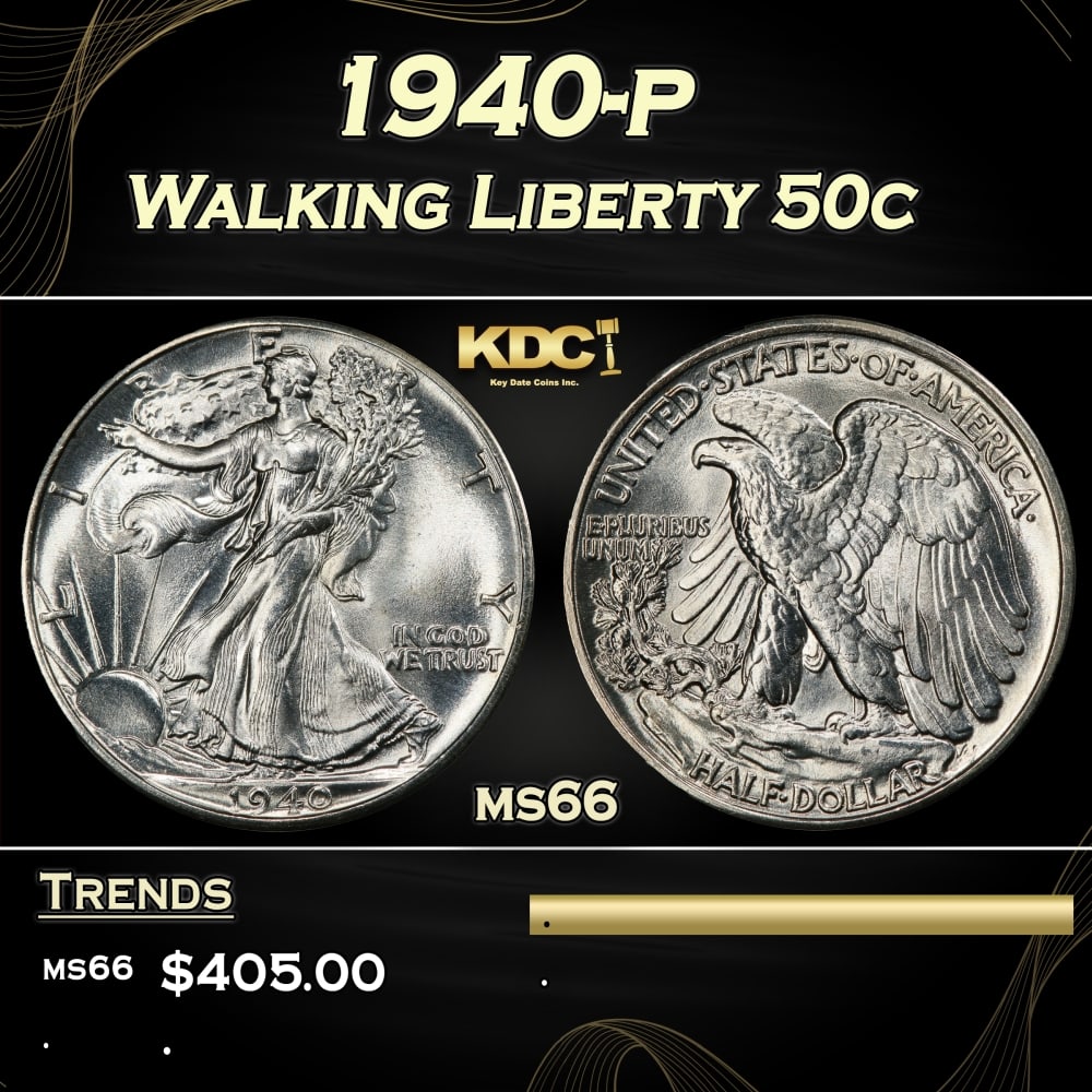 1940-p Walking Liberty Half Dollar 50c Grades ms66 (1 of 3)