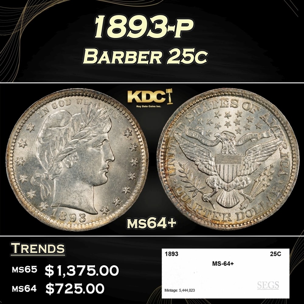 1893-p Barber Quarter 25c ms64+ SEGS (1 of 4)