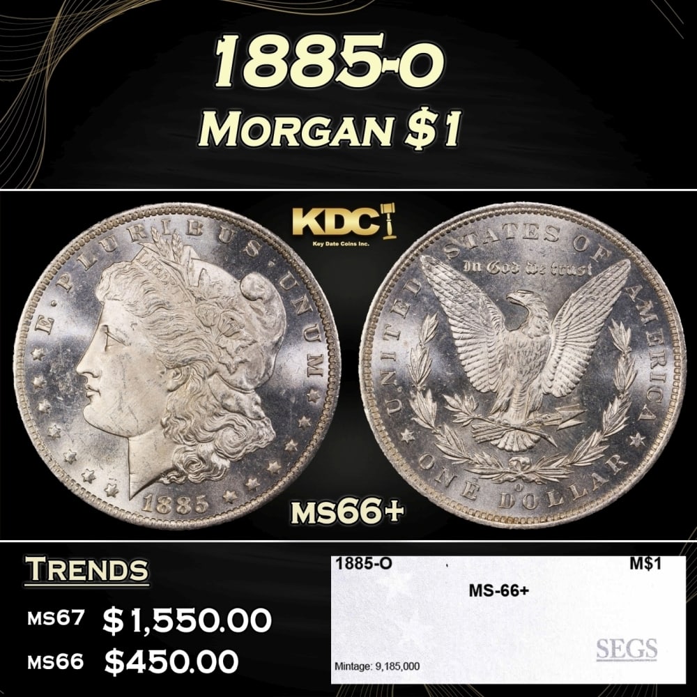 1885-o Morgan Dollar $1 ms66+ SEGS: 1885-o Morgan Dollar $1 ms66+ SEGS. 0