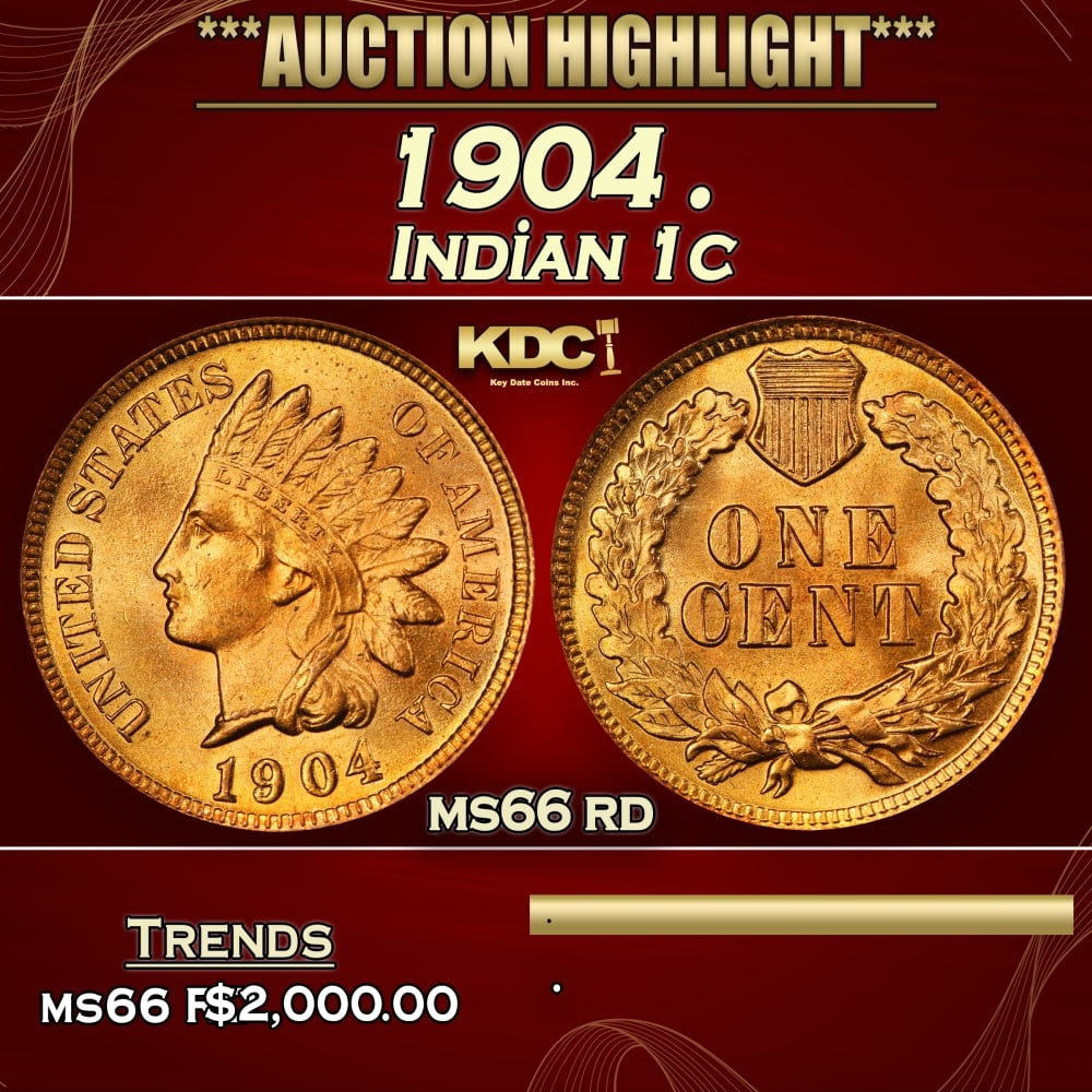 1904 Indian Cent . 1c ms66 rd SEGS: 1904 . Indian Cent 1c ms66 rd SEGS. 0