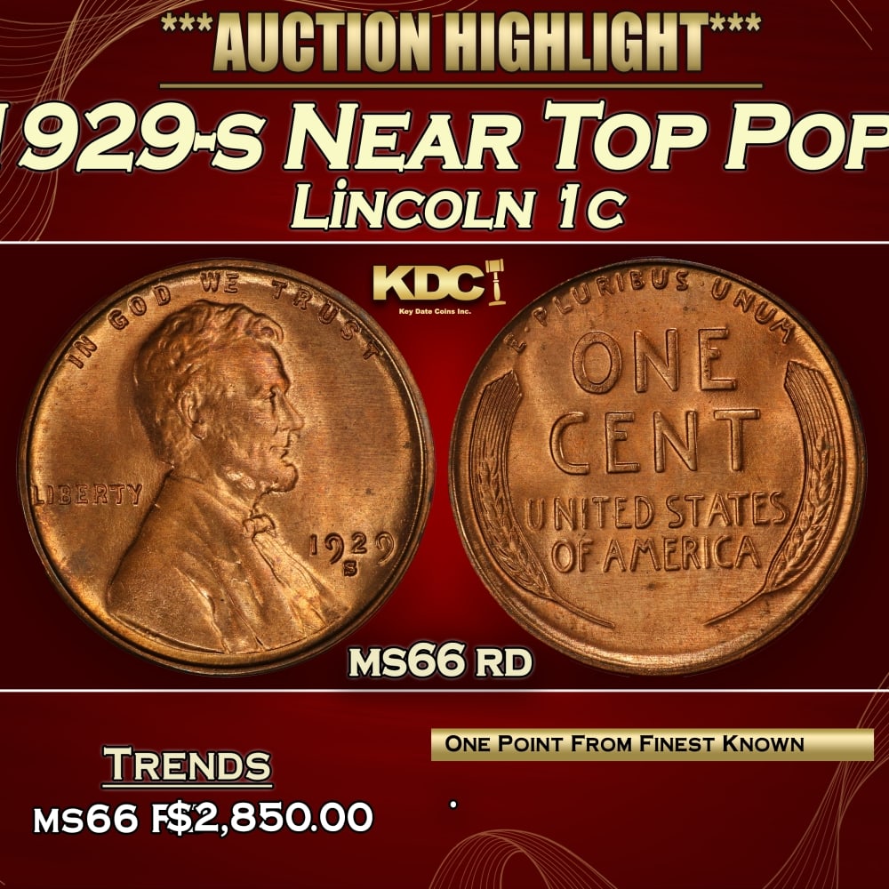 1929-s Lincoln Cent Near Top Pop! 1c ms66 rd SEGS: 1929-s Near Top Pop! Lincoln Cent 1c ms66 rd SEGS. 0