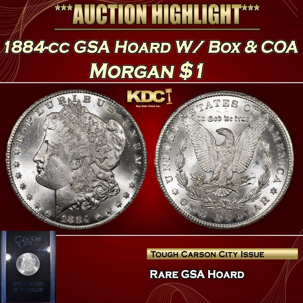 1884-cc Morgan Dollar GSA Hoard W/ Box & COA $1 Grades n/a: 1884-cc GSA Hoard W/ Box & COA Morgan Dollar $1 Grades n/a. 0