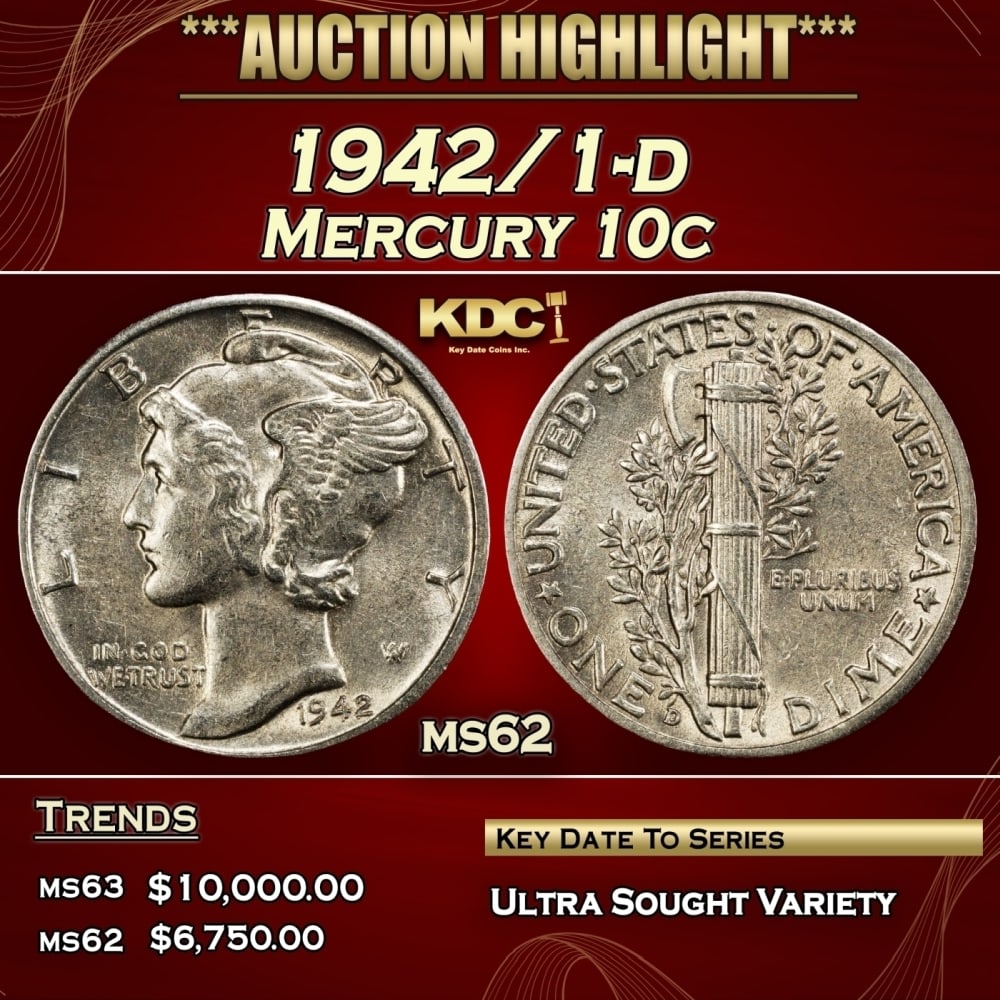 1942/1-d Mercury Dime 10c ms62 USCG: 1942/1-d Mercury Dime 10c ms62 USCG. 0
