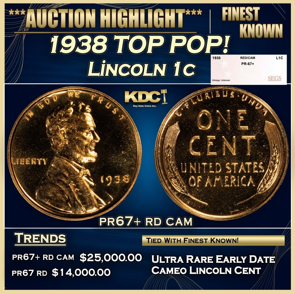 1938 Proof Lincoln Cent TOP POP! 1c pr67+ rd cam SEGS (1 of 4)