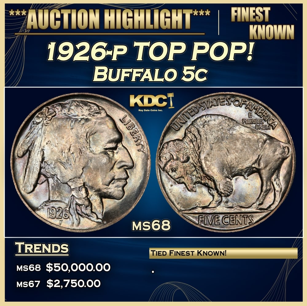 1926-p Buffalo Nickel TOP POP! 5c ms68 SEGS: 1926-p TOP POP! Buffalo Nickel 5c ms68 SEGS. 0