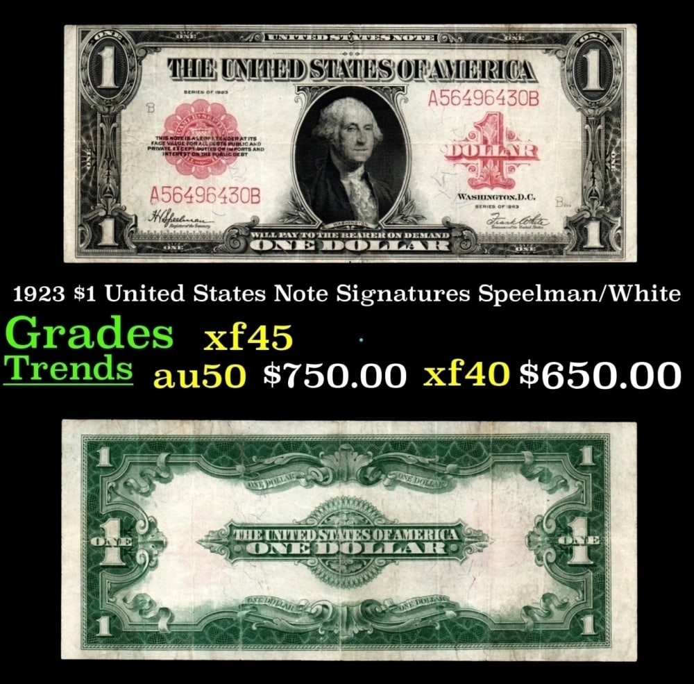 1923 Speelman/White $1 United States Note Grades xf+: 1923 Speelman/White $1 United States Note Grades xf+.