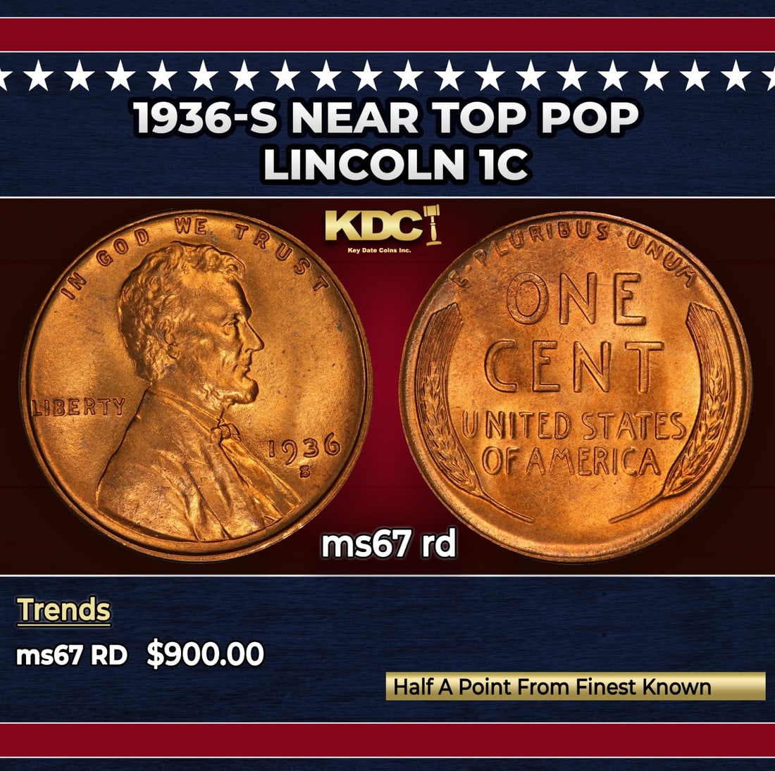 1936-s Lincoln Cent Near Top Pop 1c ms67 rd SEGS: 1936-s Near Top Pop Lincoln Cent 1c ms67 rd SEGS. Historic precious metal trends is causing increased spot pricing by the day. On auctions with set openings, we are doing our best to have items priced