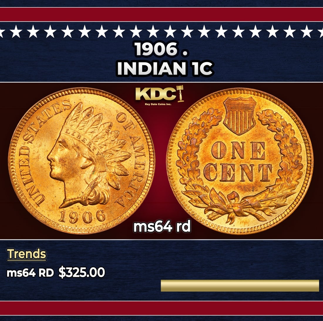 1906 Indian Cent . 1c Grades ms64 rd: 1906 . Indian Cent 1c Grades ms64 rd. Historic precious metal trends is causing increased spot pricing by the day. On auctions with set openings, we are doing our best to have items priced at their ma