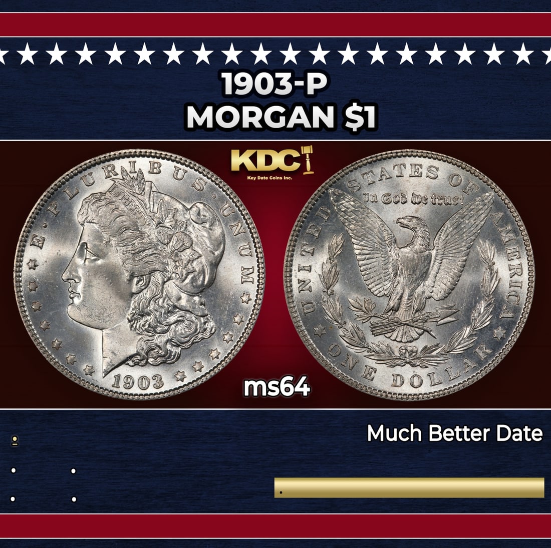 1903-p Morgan Dollar $1 Grades ms64: 1903-p Morgan Dollar $1 Grades ms64. Historic precious metal trends is causing increased spot pricing by the day. On auctions with set openings, we are doing our best to have items priced at their mar