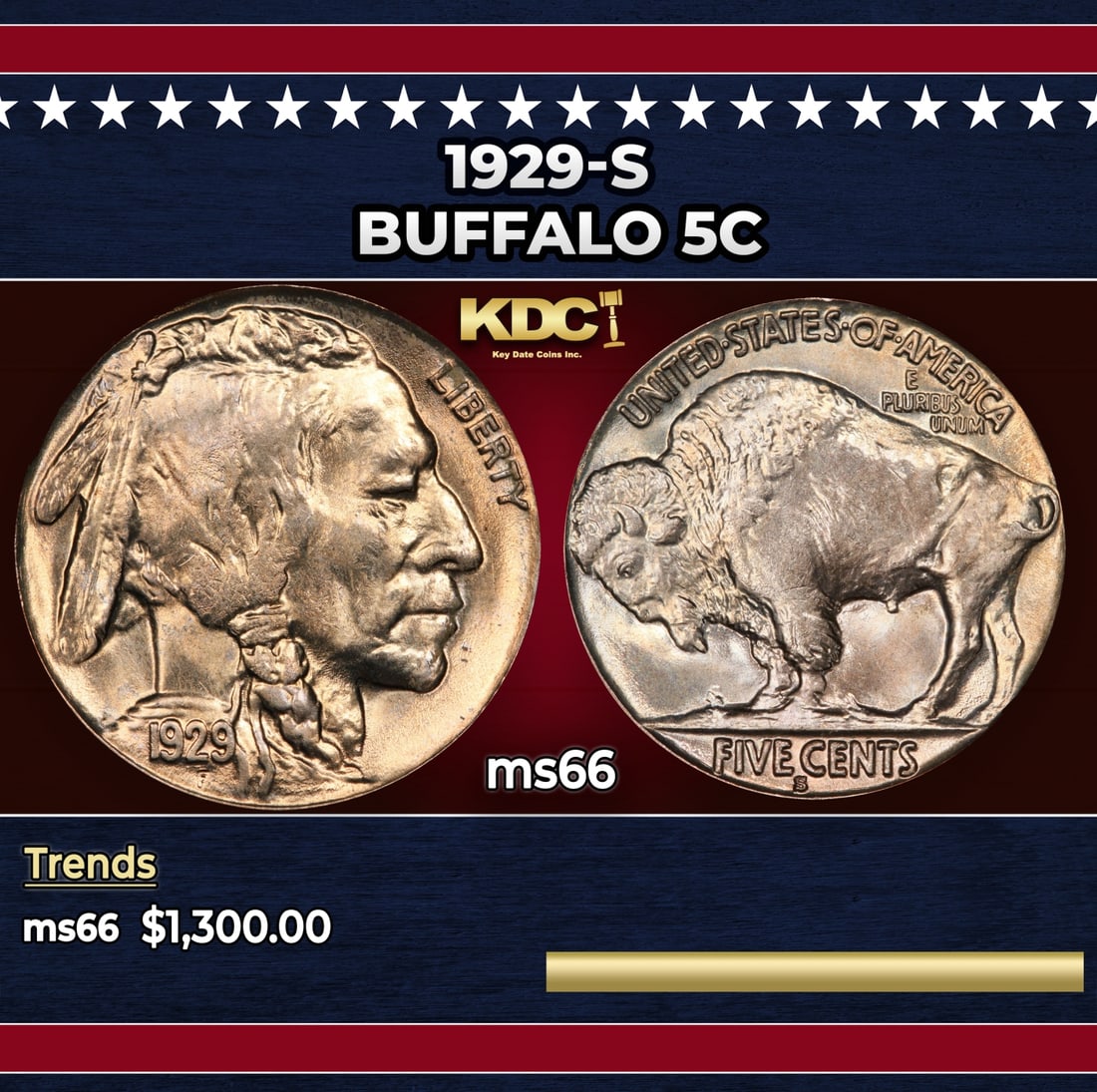 1929-s Buffalo Nickel 5c ms66 SEGS: 1929-s Buffalo Nickel 5c ms66 SEGS. Historic precious metal trends is causing increased spot pricing by the day. On auctions with set openings, we are doing our best to have items priced at their mark