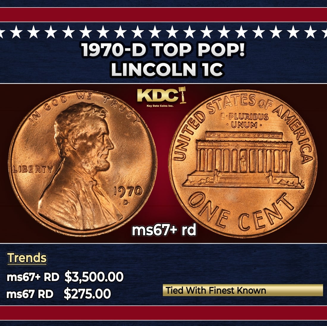 1970-d Lincoln Cent TOP POP! 1c ms67+ rd SEGS: 1970-d TOP POP! Lincoln Cent 1c ms67+ rd SEGS. Historic precious metal trends is causing increased spot pricing by the day. On auctions with set openings, we are doing our best to have items priced at