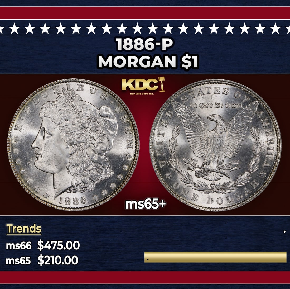 1886-p Morgan Dollar $1 Grades ms65+ (1 of 3)