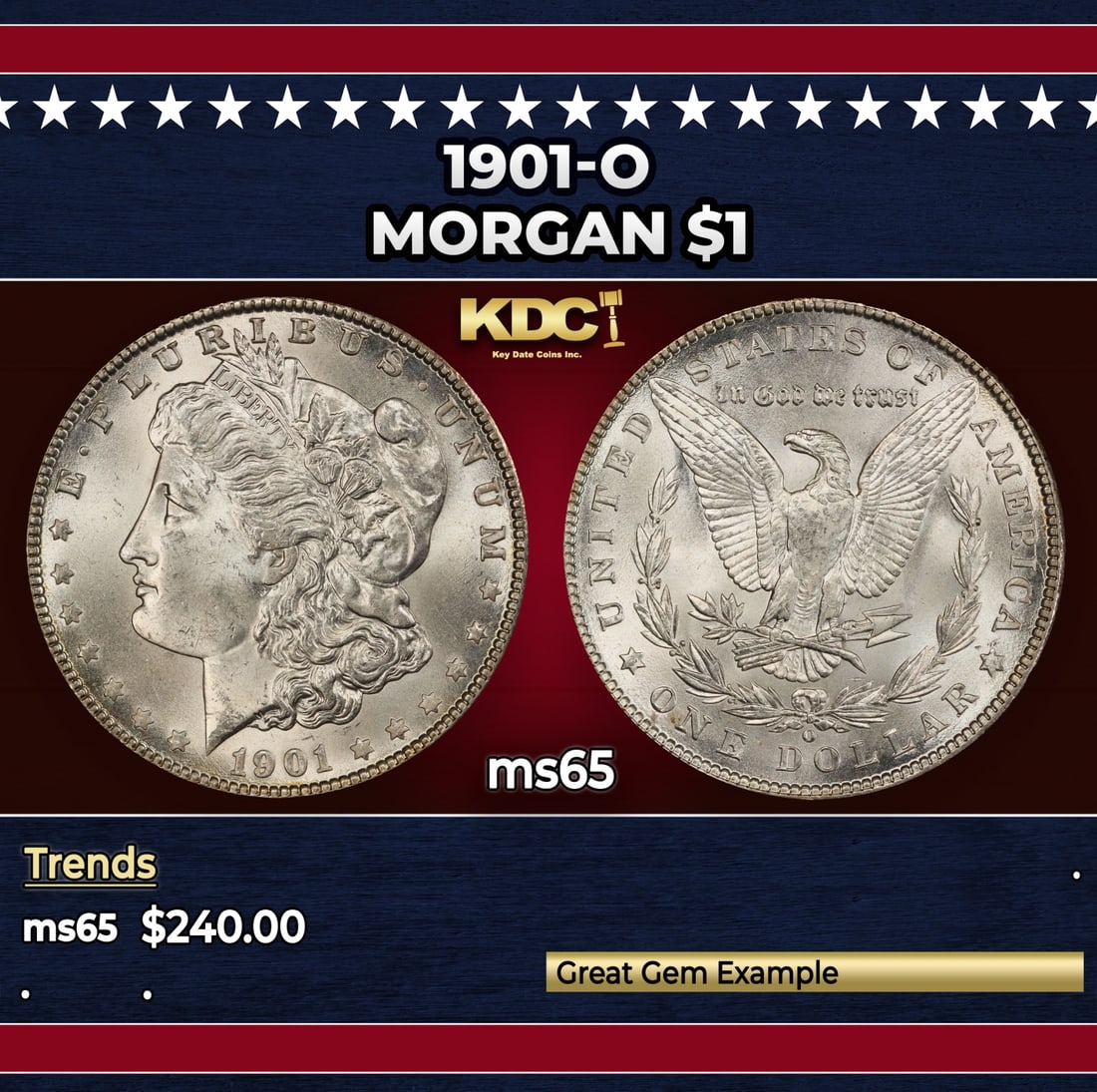 1901-o Morgan Dollar $1 Grades ms65: 1901-o Morgan Dollar $1 Grades ms65. Historic precious metal trends is causing increased spot pricing by the day. On auctions with set openings, we are doing our best to have items priced at their mar