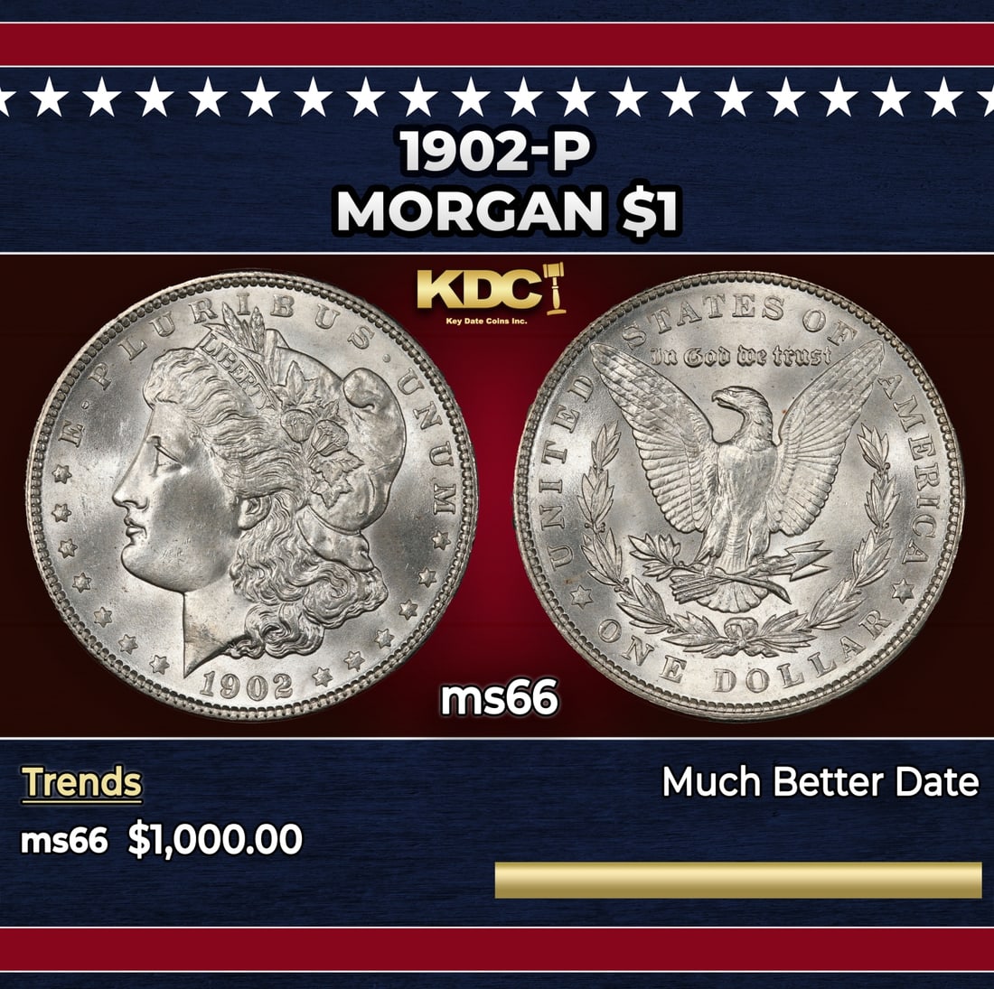 1902-p Morgan Dollar $1 ms66 SEGS: 1902-p Morgan Dollar $1 ms66 SEGS. Historic precious metal trends is causing increased spot pricing by the day. On auctions with set openings, we are doing our best to have items priced at their marke