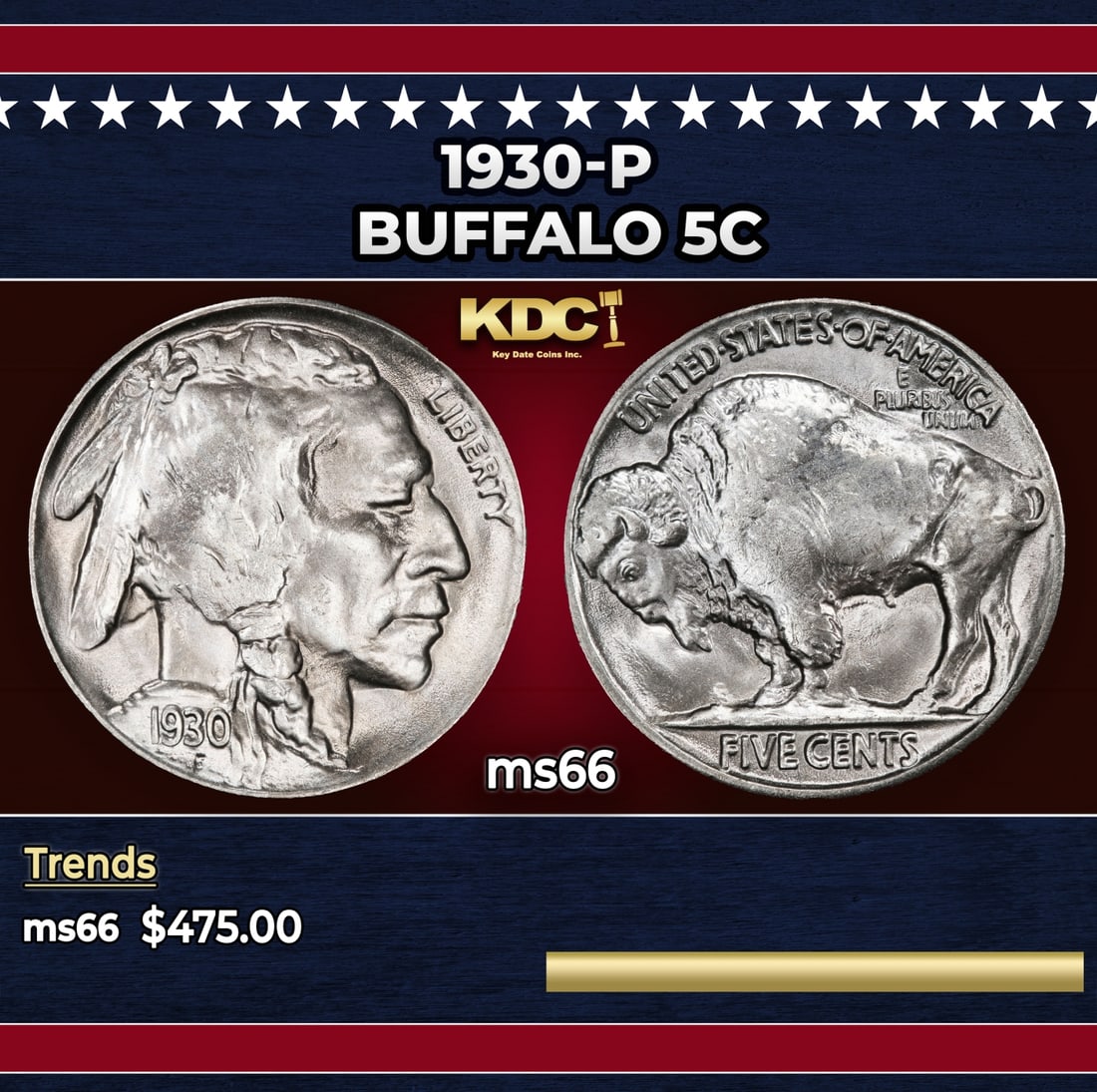 1930-p Buffalo Nickel 5c Grades ms66: 1930-p Buffalo Nickel 5c Grades ms66. Historic precious metal trends is causing increased spot pricing by the day. On auctions with set openings, we are doing our best to have items priced at their ma