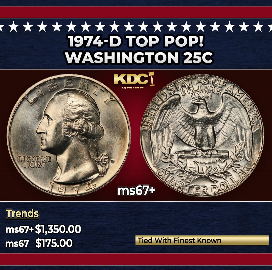 1974-d Washington Quarter TOP POP! 25c ms67+ SEGS: 1974-d TOP POP! Washington Quarter 25c ms67+ SEGS. Historic precious metal trends is causing increased spot pricing by the day. On auctions with set openings, we are doing our best to have items price