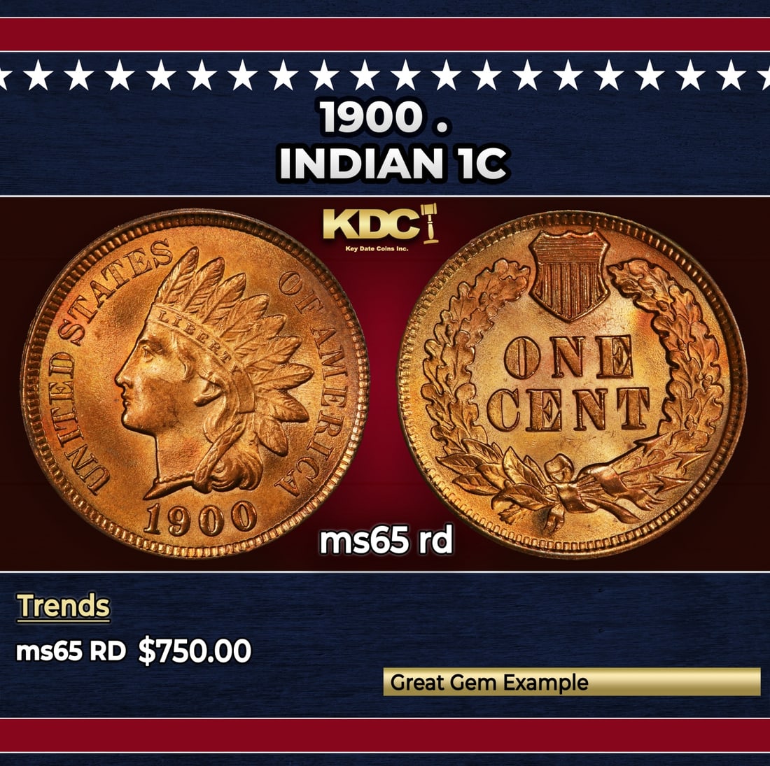 1900 Indian Cent . 1c Grades ms65 rd (1 of 3)