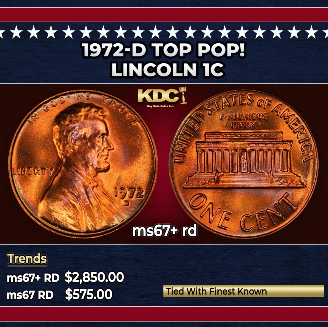 1972-d Lincoln Cent TOP POP! 1c ms67+ rd SEGS: 1972-d TOP POP! Lincoln Cent 1c ms67+ rd SEGS. Historic precious metal trends is causing increased spot pricing by the day. On auctions with set openings, we are doing our best to have items priced at