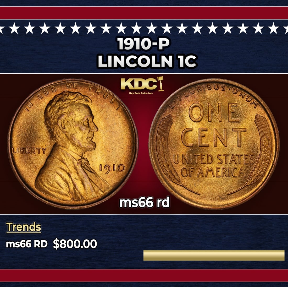1910-p Lincoln Cent 1c Grades ms66 rd (1 of 3)