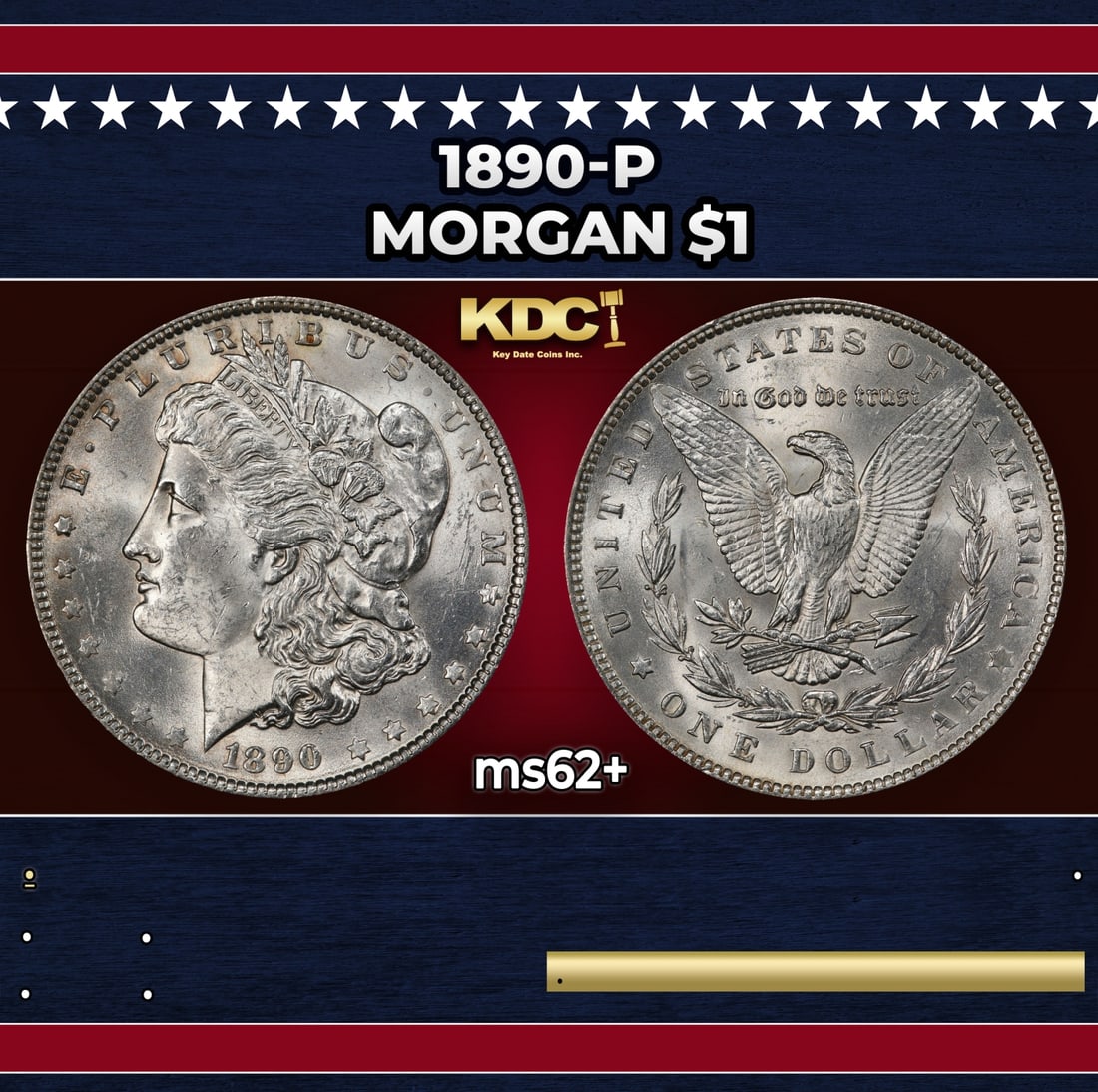 1890-p Morgan Dollar $1 Grades ms62+ (1 of 3)