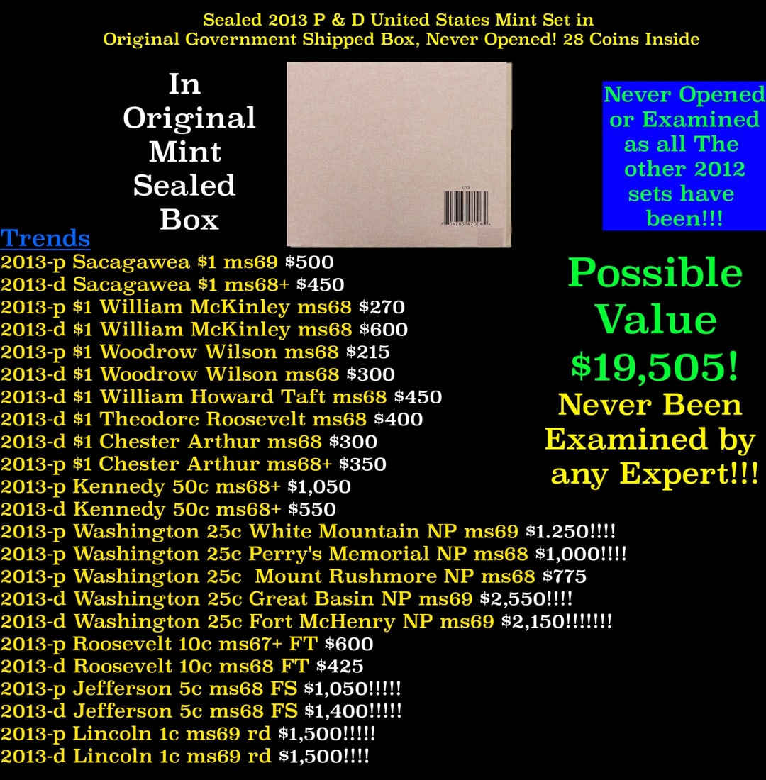Original sealed box 2013 United States Mint Set: Original sealed box 2013 United States Mint Set. Sealed Box of one 2013 US Mint Uncirculated Set with 28 coins. Coins include both the Philadelphia and Denver mint Lincoln Cent, Jefferson Nickel, Roos