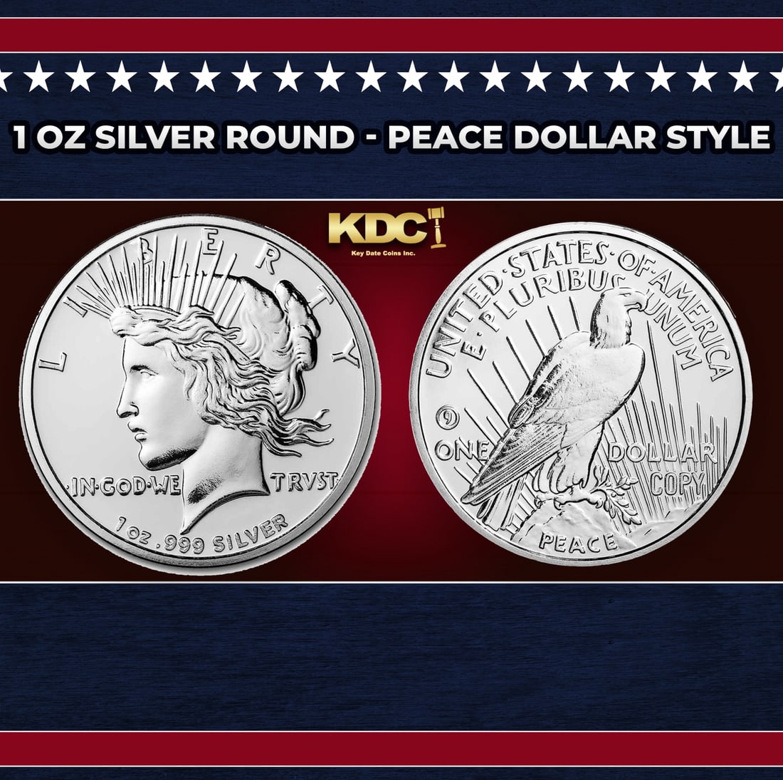 1 oz Silver Round - Peace Dollar Style Round: 1 oz Silver Round - Peace Dollar Style. 1 oz Peace Dollar Silver rounds are an ideal way to add to your Silver holdings, and this timeless design commemorates one of the most famous designs in America