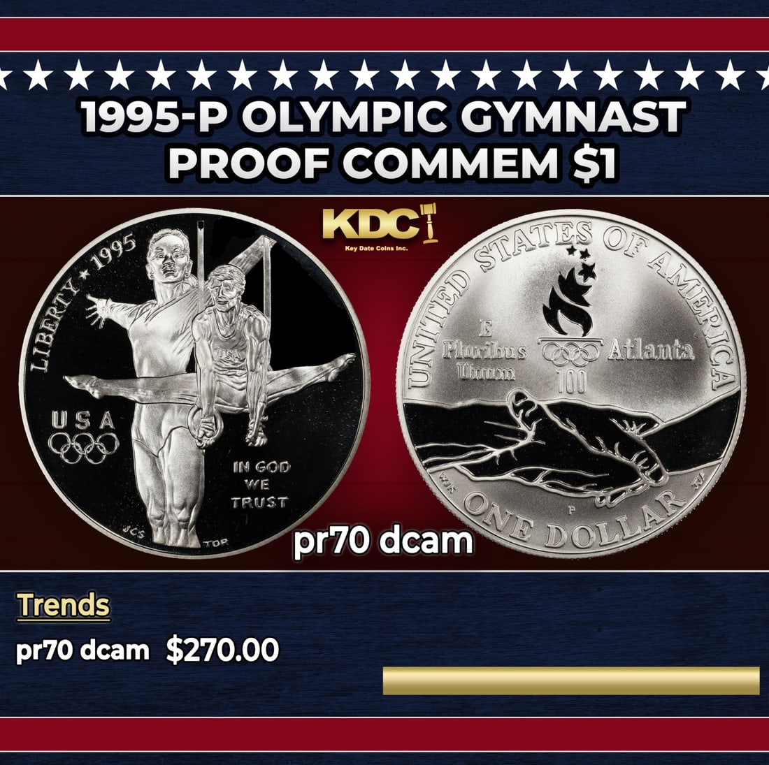 1995-p Olympic Gymnast Proof Modern Commem Dollar $1 pr70 dcam SEGS (1 of 3)