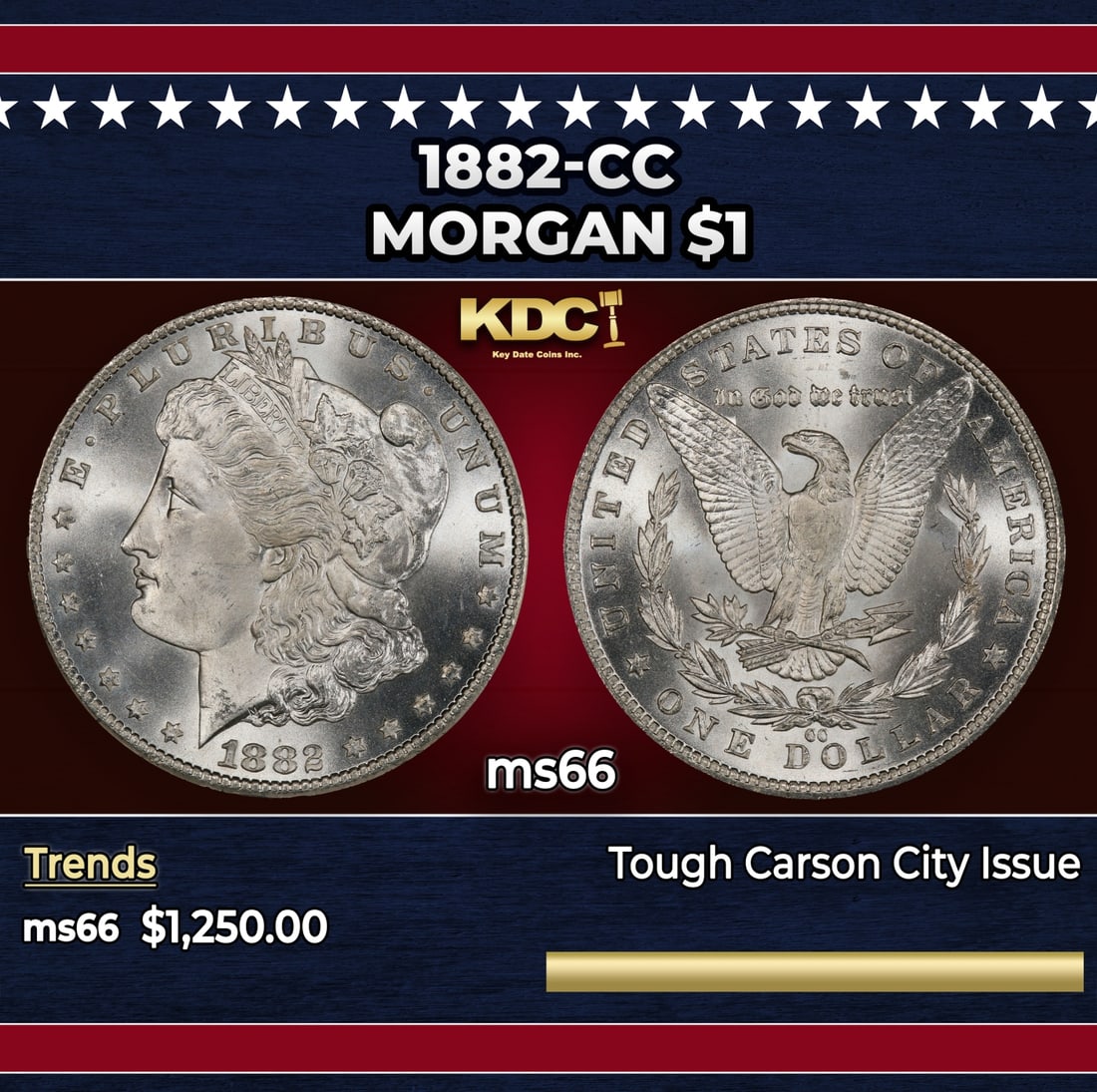 1882-cc Morgan Dollar $1 ms66 SEGS: 1882-cc Morgan Dollar $1 ms66 SEGS. Historic precious metal trends is causing increased spot pricing by the day. On auctions with set openings, we are doing our best to have items priced at their mark