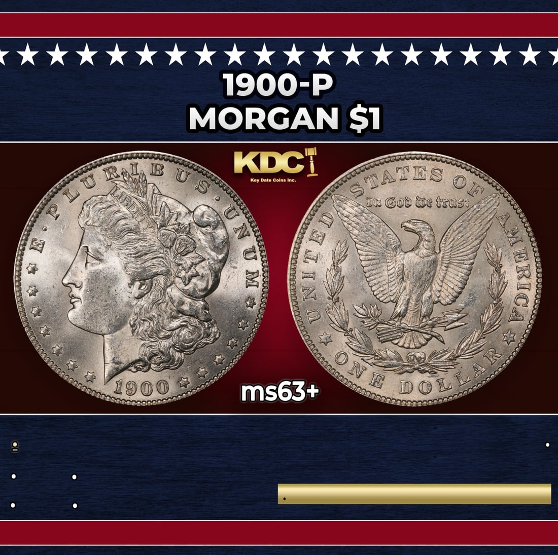 1900-p Morgan Dollar $1 Grades ms63+ (1 of 3)