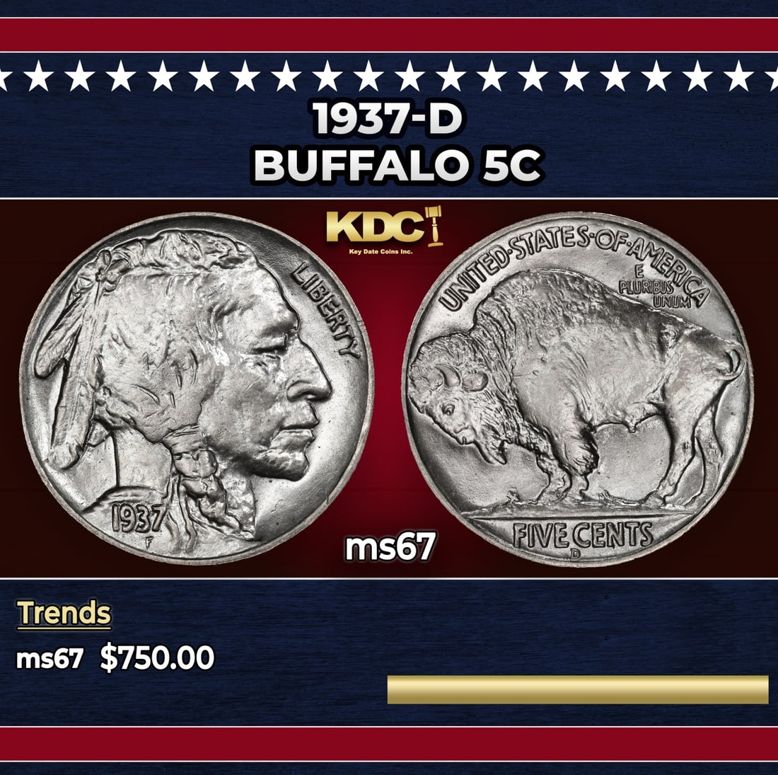 1937-d Buffalo Nickel 5c ms67 SEGS: 1937-d Buffalo Nickel 5c ms67 SEGS. Historic precious metal trends is causing increased spot pricing by the day. On auctions with set openings, we are doing our best to have items priced at their mark