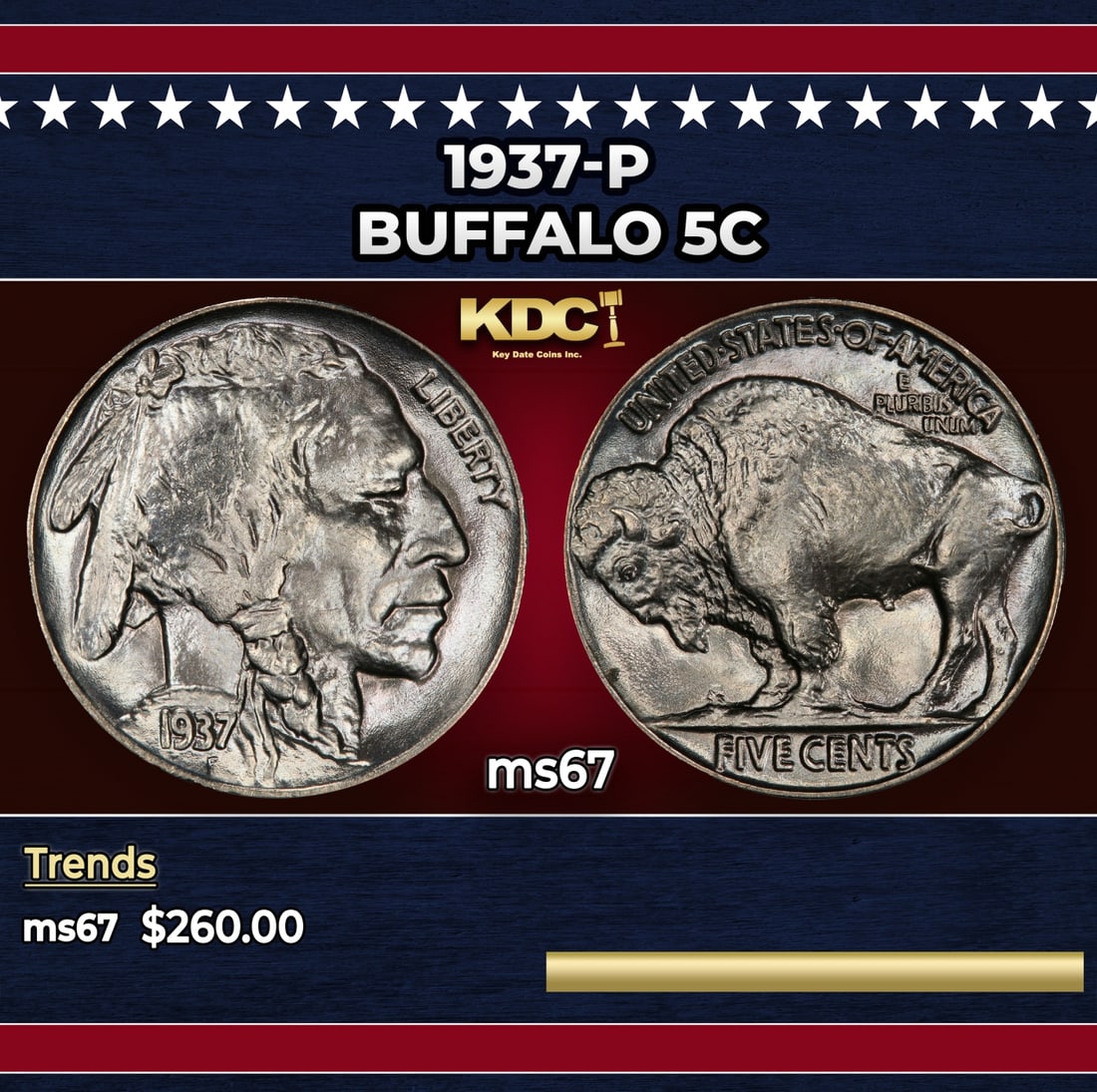 1937-p Buffalo Nickel 5c ms67 SEGS: 1937-p Buffalo Nickel 5c ms67 SEGS. Historic precious metal trends is causing increased spot pricing by the day. On auctions with set openings, we are doing our best to have items priced at their mark
