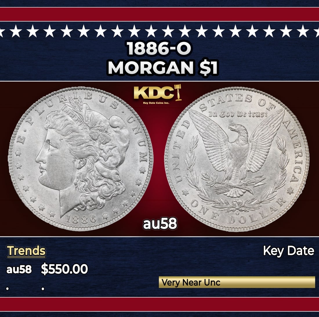 1886-o Morgan Dollar $1 Grades au58: 1886-o Morgan Dollar $1 Grades au58. Historic precious metal trends is causing increased spot pricing by the day. On auctions with set openings, we are doing our best to have items priced at their mar