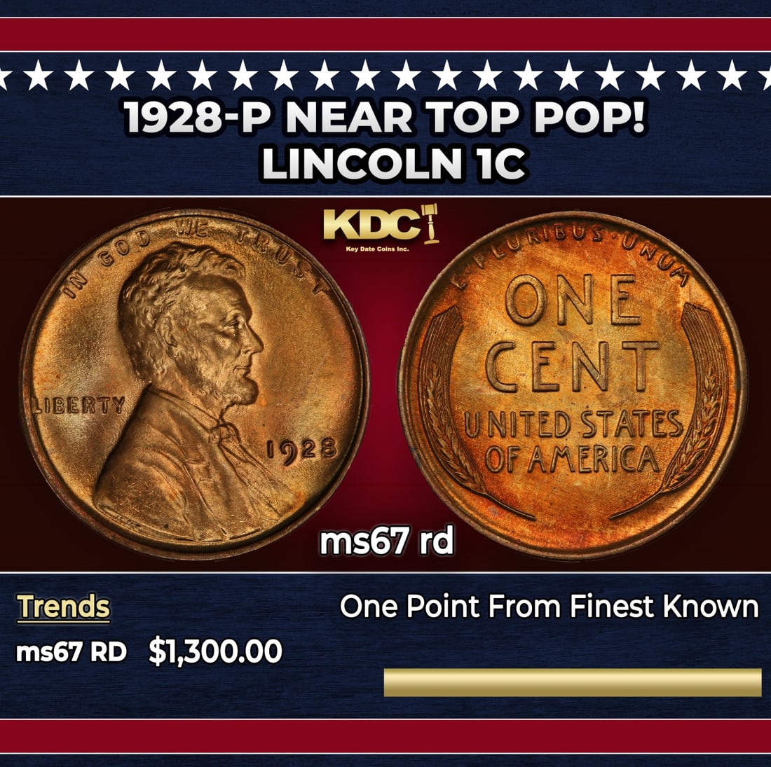 1928-p Lincoln Cent Near Top Pop! 1c ms67 rd SEGS (1 of 3)