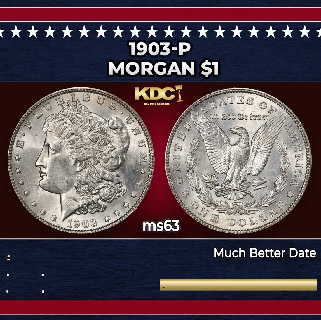 1903-p Morgan Dollar $1 Grades ms63: 1903-p Morgan Dollar $1 Grades ms63. Historic precious metal trends is causing increased spot pricing by the day. On auctions with set openings, we are doing our best to have items priced at their mar
