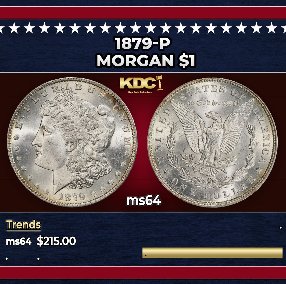 1879-p Morgan Dollar $1 Grades ms64: 1879-p Morgan Dollar $1 Grades ms64. Historic precious metal trends is causing increased spot pricing by the day. On auctions with set openings, we are doing our best to have items priced at their mar