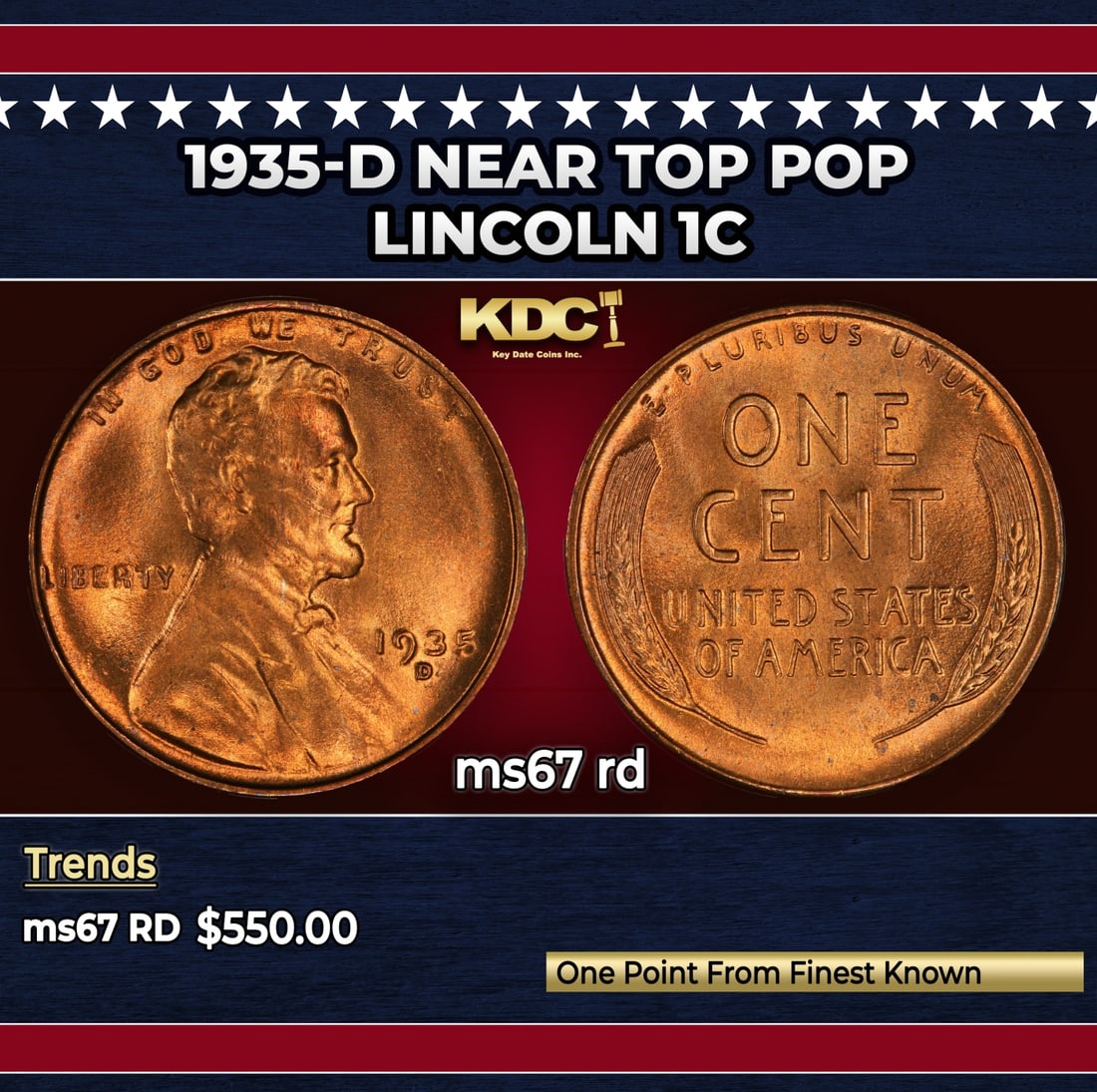 1935-d Lincoln Cent Near Top Pop 1c ms67 rd SEGS: 1935-d Near Top Pop Lincoln Cent 1c ms67 rd SEGS. Historic precious metal trends is causing increased spot pricing by the day. On auctions with set openings, we are doing our best to have items priced