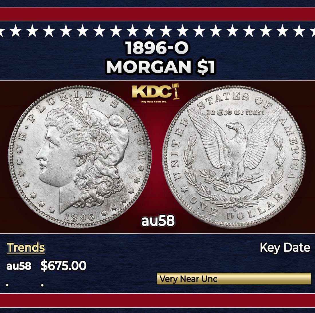 1896-o Morgan Dollar $1 Grades au58: 1896-o Morgan Dollar $1 Grades au58. Historic precious metal trends is causing increased spot pricing by the day. On auctions with set openings, we are doing our best to have items priced at their mar